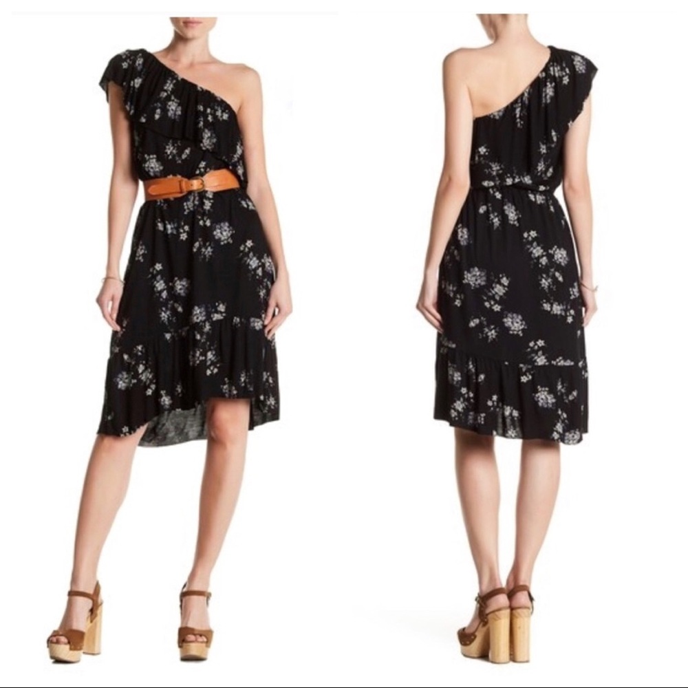LUCKY BRAND Botanical Ruffle One-Shoulder Dress M